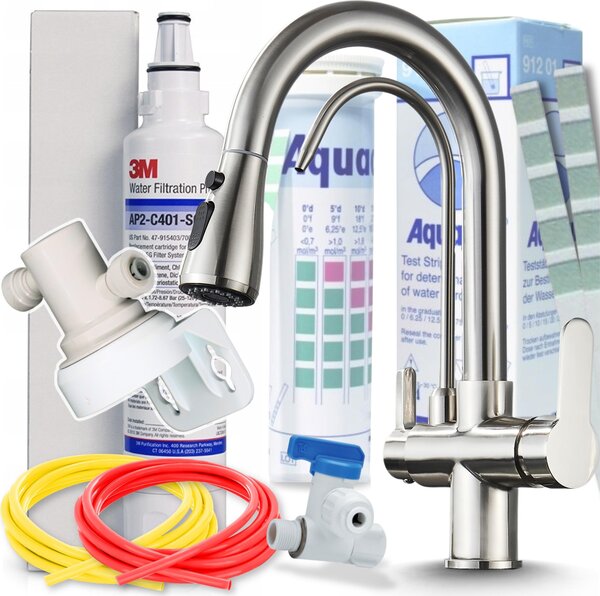 Miscelatore da cucina Ari Nordic a 3 vie in acciaio inossidabile spazzolato con filtro per acqua potabile 3M AP2-C405-SG e sistema di filtrazione sottobanco