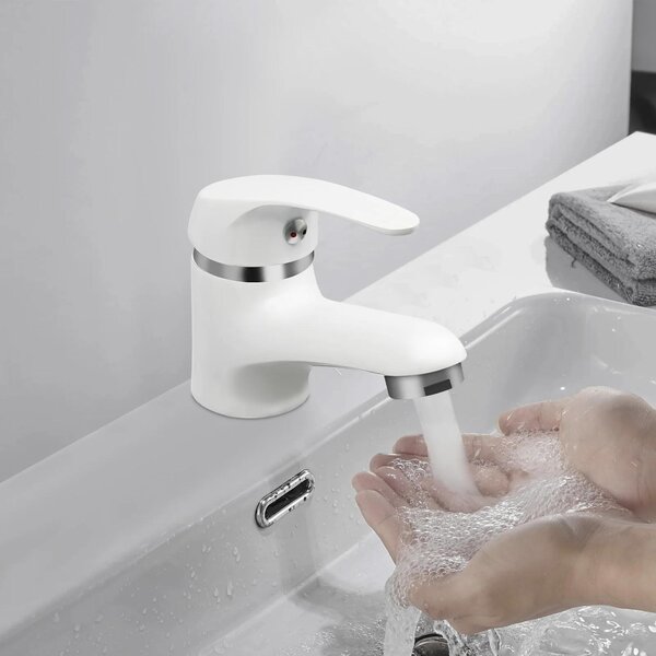 Rubinetteria per bagno - Rubinetto per lavabo - Montaggio a vista - Monocomando - Foro singolo - Acqua calda e fredda - Cartuccia in Vetroceramica - Corpo in ottone - Bianco