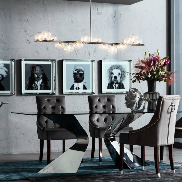 KARE Lampada a sospensione Scala Balls, dimmerabile, Cromo / Argento, Soggiorno / Sala da pranzo, Metallo, Design, Lampada a sospensione