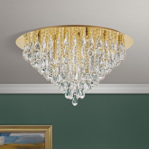 Orion DLU 2516/75-Plafoniera di cristallo CELESTE 12xG9/40W/230V diametro 75 cm oro