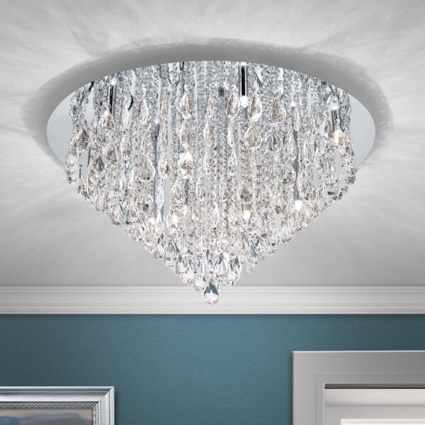Orion DLU 2516/75-Plafoniera di cristallo CELESTE 12xG9/40W/230V diametro 75 cm cromo