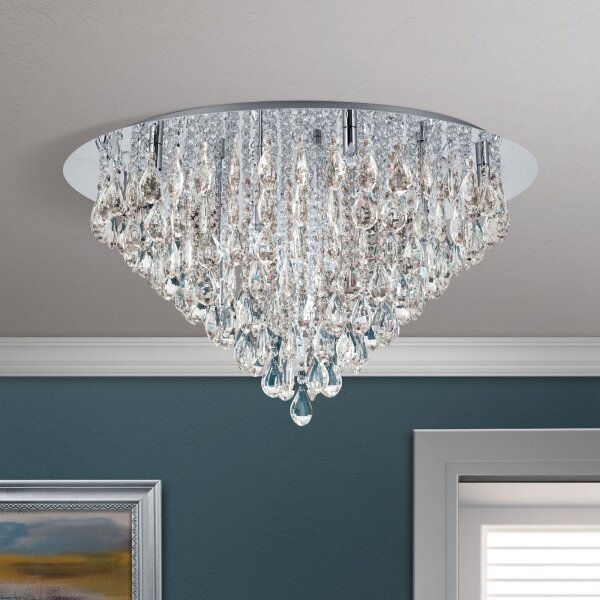 Orion DLU 2516/75-Plafoniera di cristallo CELESTE 12xG9/40W/230V diametro 75 cm cromo