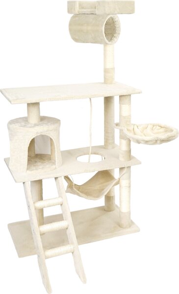 Tiragraffi Wiltec in beige alto 141 cm, albero per gatti in sisal, tiragraffi per gatti con casetta per gatti, tappetino per appendere e abbeveratoio, albero da arrampicata per gatti
