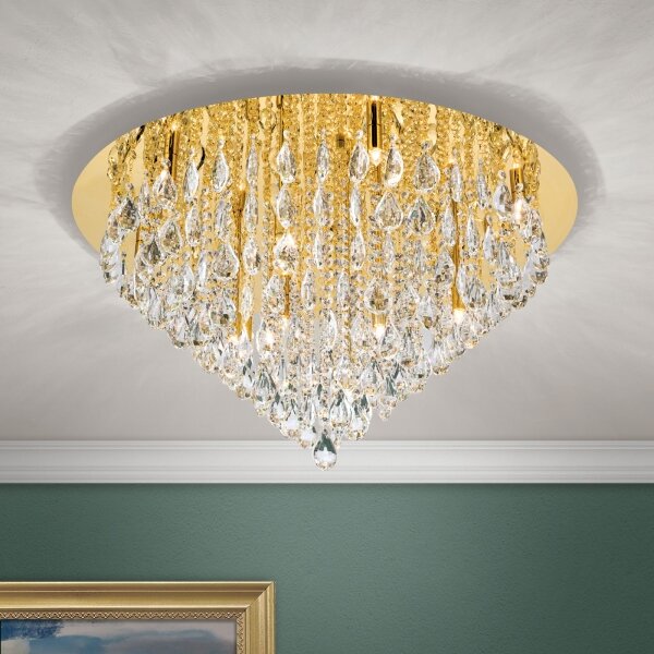 Orion DLU 2516/75-Plafoniera di cristallo CELESTE 12xG9/40W/230V diametro 75 cm oro