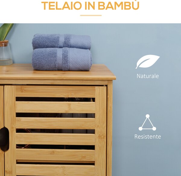 Kleankin Mobile Bagno Moderno a 2 Ante con 2 Ripiani Ventilati in Bambù, 68x32x86 cm, color Legno|Aosom