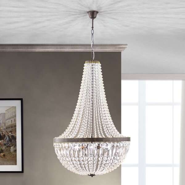 Orion HL 6-1497/6 - Lampadario di cristallo a sospensione con catena ARILA 6xE27/60W/230V marrone/patina