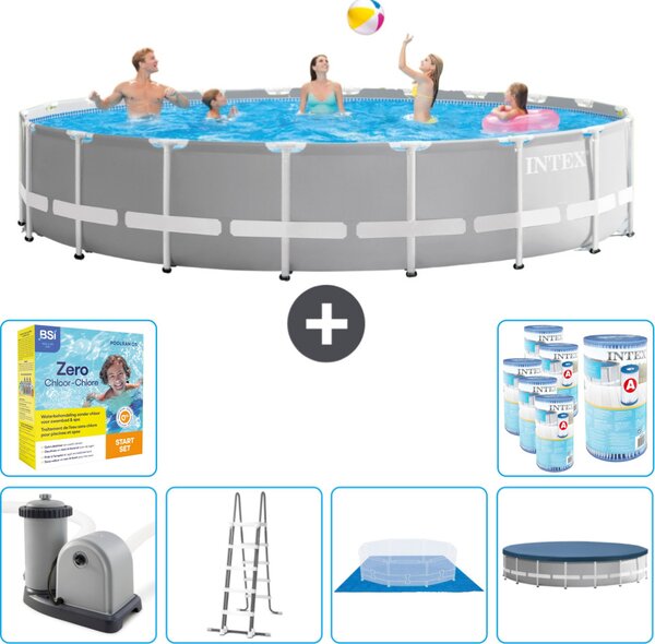 Piscina Intex Round Prism Frame - 610 x 132 cm - Grigio - inclusa pompa - scaletta - telo di fondo - pacchetto di manutenzione della copertura - filtro