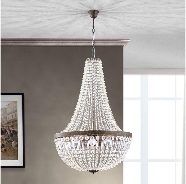 Orion HL 6-1497/6 - Lampadario di cristallo a sospensione con catena ARILA 6xE27/60W/230V marrone/patina