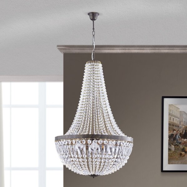 Orion HL 6-1497/6 - Lampadario di cristallo a sospensione con catena ARILA 6xE27/60W/230V marrone/patina