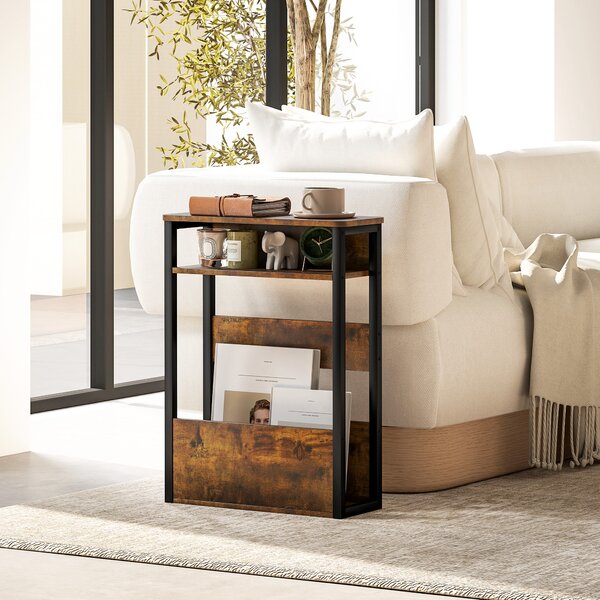 HOMCOM Tavolino da Soggiorno in Stile Industriale con 2 Ripiani, in Legno e Metallo, 46x18x58.5 cm, Marrone