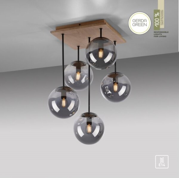 JUST LIGHT. 11395-79 - Lampadario a sospensione con supporto rigido WIDOW 5xE14/25W/230V quercia