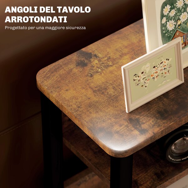 HOMCOM Tavolino da Soggiorno in Stile Industriale con 2 Ripiani, in Legno e Metallo, 46x18x58.5 cm, Marrone