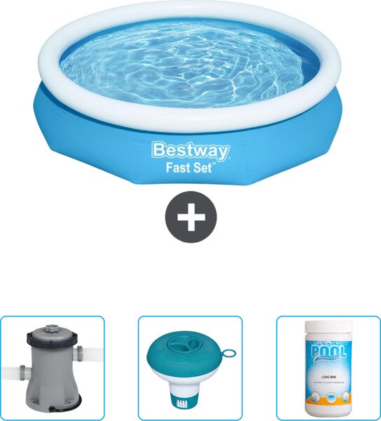 Bestway piscina gonfiabile rotonda a presa rapida - 305 x 66 cm - blu - pompa inclusa - galleggiante per cloro - cloro