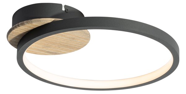Plafoniera moderna nera con legno incl. LED dimmerabile a 3 livelli - Alec