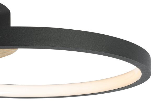Plafoniera moderna nera con legno incl. LED dimmerabile a 3 livelli - Alec