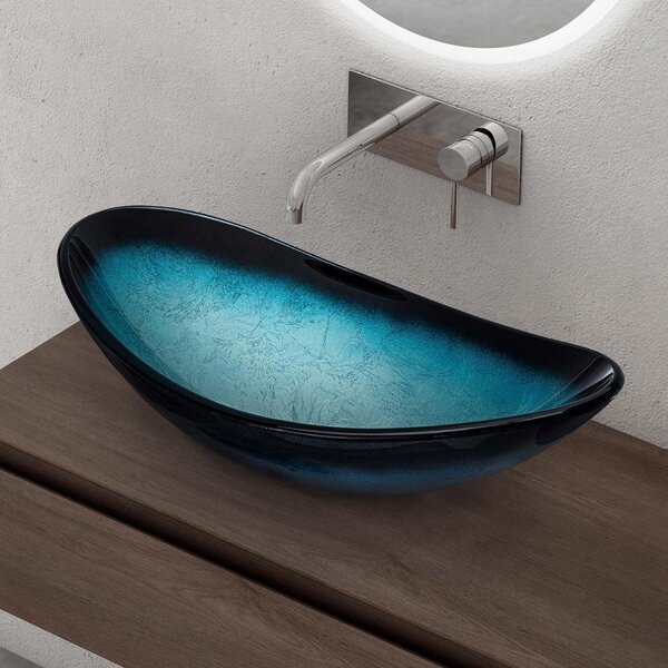 Doporro Lavabo da Appoggio in Vetro Temperato Lavandino Bagno Ovale 53,5 x 35,5 x 16 cm Blu Lavello Design Artistico con Texture per Cucina WC Ospiti Minerva08