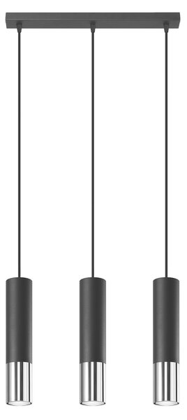 Lampada a sospensione LOOPEZ 3L nero/cromo 3xGU10 10W acciaio 90x6x45cm Sollux Lighting