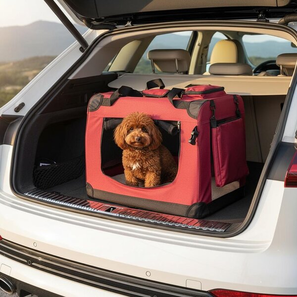 Trasportino per animali domestici belviona pieghevole, comodo e sicuro, Oxford + rete, riponibile in poco spazio, fino a 12 kg, 60x42x44 cm, rosso vino