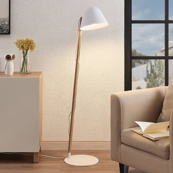 Lampada da terra Tetja Lindby, Legno chiaro, Soggiorno / Sala da pranzo, Metallo, Scandinavo, Lampada da terra