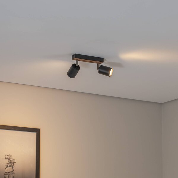Envostar Tino faretto da soffitto a 2 luci nero/legno Tino, dimmerabile, Nero, Soggiorno / Sala da pranzo, Metallo, Faretto alogeno