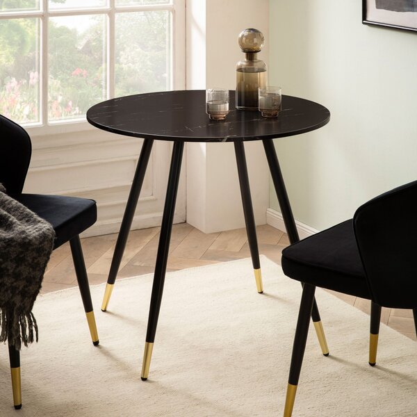 FineBuy Tavolo da pranzo 75x75x76 cm Nero effetto marmo Tavolo da pranzo moderno Tavolo da cucina con gambe in metallo Tavolino da pranzo Tavolo da pranzo rotondo