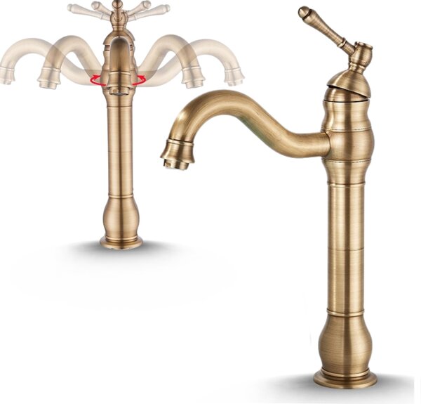 Rubinetto per lavabo, rubinetto da bagno in stile retrò, in ottone, ad alta pressione, con regolazione della portata e della temperatura dell'acqua