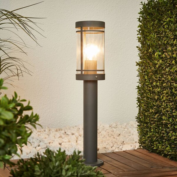 Lindby Lampioncino Djori, 50 cm, antracite, acciaio inox, E27 Djori, Alluminio / Grigio / Zincato, Acciaio Inox, Moderno, Lampada da esterni