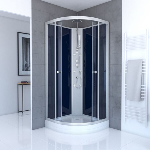 Doccia completa MARWELL Doccia completa Night Blue 85 x 85 x 225 cm - Doccia rotonda con ingresso frontale - Cabina doccia con profili in alluminio di alta qualità - Altezza ingresso 15 cm