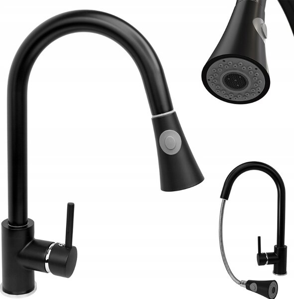 Miscelatore da cucina con bocca estraibile, nero, miscelatore da cucina, modello a colonna SNAKE