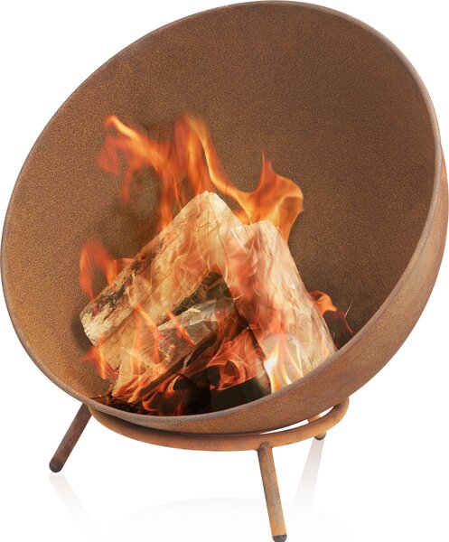 BBQ-Toro ciotola per fuoco Ø 60 cm, effetto ruggine, pozzo per fuoco da esterno inclinabile con 3 gambe, palla di fuoco 3 in 1