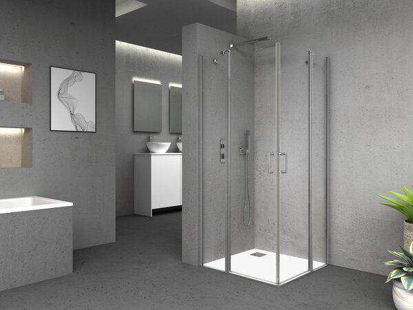 Cabina doccia 90x90 MARWELL Neptun II ingresso angolare cromato - 90x90x195cm - doccia in vetro con ingresso angolare - con porta girevole - profili in alluminio di alta qualità