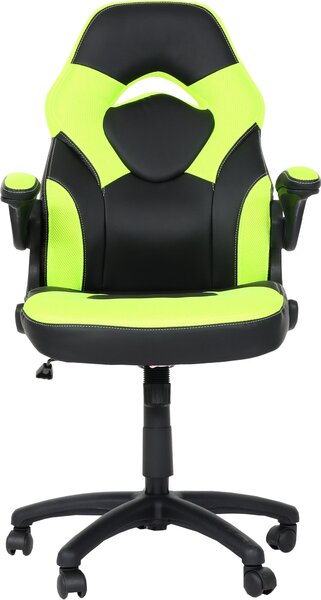 Sedia da ufficio HWC-K13, sedia da gioco girevole, ergonomica, bracciolo regolabile, Pelle finta ~ nero-verde
