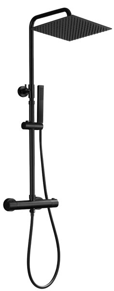 JOHO Set doccia termostatico in acciaio inox Sistema doccia con miscelatore termostatico Soffione XL Nero opaco 25x25cm