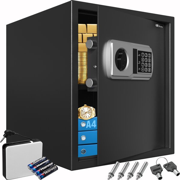 DEUBA® XXL Cassaforte Elettronica 35x40x40cm Doppi Bulloni Illuminazione Interna Cassetta Sicurezza Documenti Nero