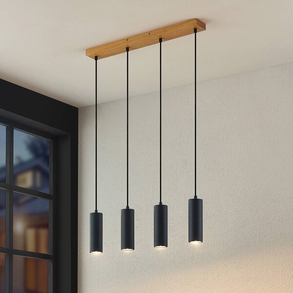 Lampada a sospensione Maniva Lindby, dimmerabile, Legno chiaro, Soggiorno / Sala da pranzo, Metallo, Moderno, Lampada a sospensione