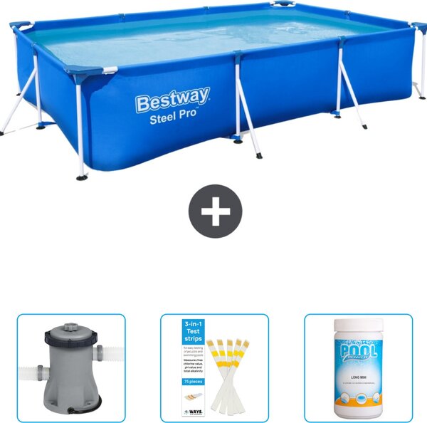Piscina Bestway Steel Pro rettangolare - 300 x 201 x 66 cm - blu - include pompa - strisce reattive - cloro