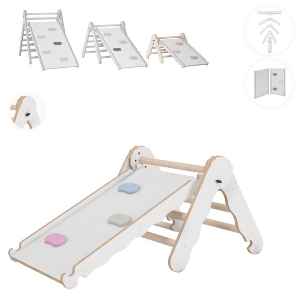 Struttura di arrampicata per interni, triangolo di arrampicata con scivolo in legno, torre di arrampicata con tavola di scorrimento, scivolo per bambini ad arco di arrampicata, altalena arcobaleno
