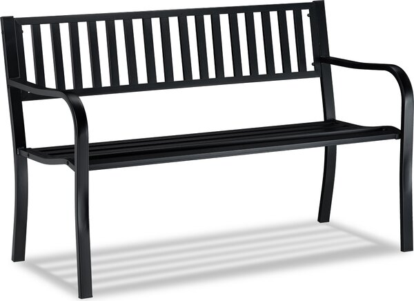 Panchina da giardino Relaxdays, comoda panca a 2 posti, robusta struttura in metallo, per terrazza, balcone, dimensioni 82 x 127,5 x 59,5 cm, nera