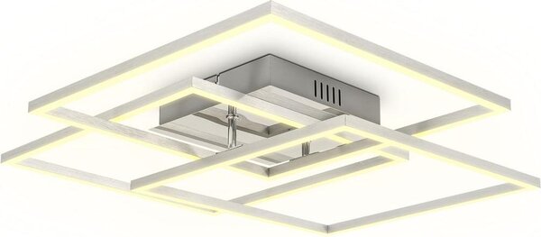 B.K.Licht Plafoniera LED da 40W, 2 cornici orientabili, luce calda 3000K, lampada da soffitto per ufficio Frame, colore cromato-alluminio spazzolato