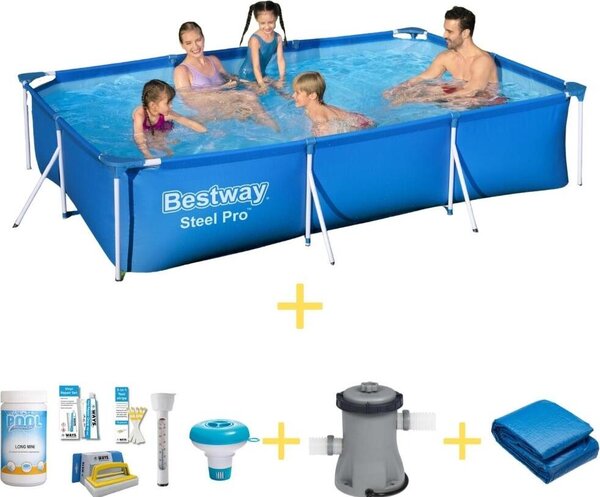 Piscina Bestway - Steel Pro - 300 x 201 x 66 cm - Include pacchetto di manutenzione WAYS, pompa filtro e telo di fondo