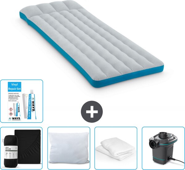 Materassino da campeggio Intex - letto francese - 72 x 189 x 20 cm - blu - lenzuolo incluso - bacio - pompa - set di riparazione en pillow protector