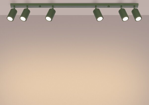 Lampada da soffitto KARBON 6L verde oliva 6xGU10 10W alluminio 16.5x6.5x117cm Sollux Lighting