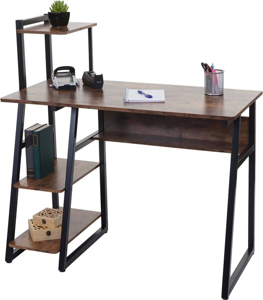 Scrivania con scaffale MCW-K68, tavolo per laptop, tavolo da ufficio, tavolo da lavoro, MVG 100x50 cm, metallo MDF ~ marrone