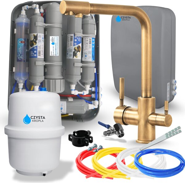 Rubinetto da cucina Ari Venom 1 con doppia via per filtro acqua, ottone, beccuccio girevole, compatibile con sistema osmosi inversa