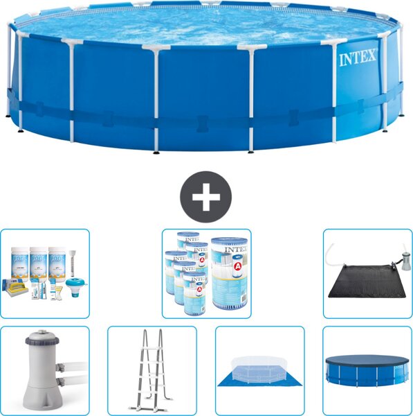 Piscina Intex con struttura rotonda - 457 x 122 cm - blu - inclusa pompa - scaletta - telo di fondo - confezione di manutenzione della copertura - filtro - tappetino solare