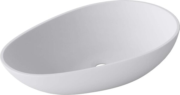 Doporro Lavabo da Appoggio, Lavandino Bagno 59.8x36x14cm, Lavabo Ovale da Minerale Fuso Colossum809, Biano Opaco