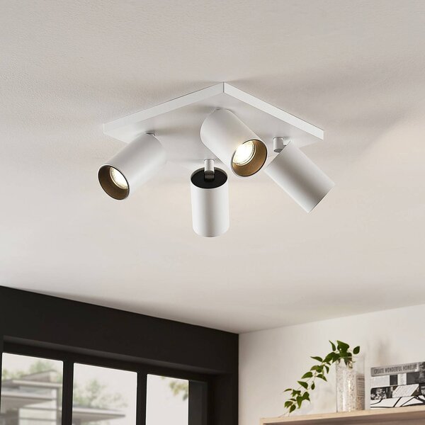 Arcchio Faretto Brinja, bianco, angolare, Ø 6 cm, a 4 luci, GU10 Brinja Arcchio, dimmerabile, Bianco / Opale, Corridoio, Alluminio, Moderno, Faretto