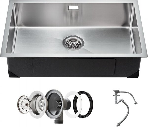 Lavello da cucina in acciaio inox a vasca singola 70x43x19cm - Lavello sottotop - Lavello per cucine moderne