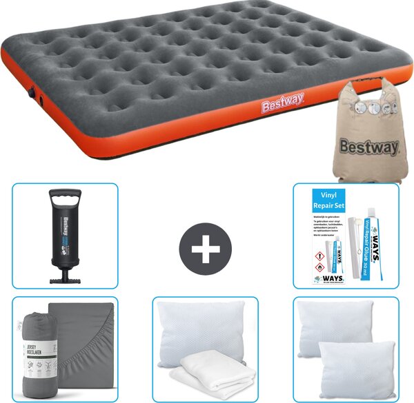 Materasso gonfiabile Bestway - 2 persone - 152 x 203 x 22 cm - grigio/arancio - accessori inclusi