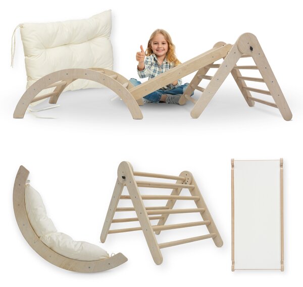 MAMOI® struttura per arrampicata triangolo interno 4 in 1 SET. Arco di arrampicata Montessori con tappetini, parco giochi indoor 1-3 anni e scivolo per bambini